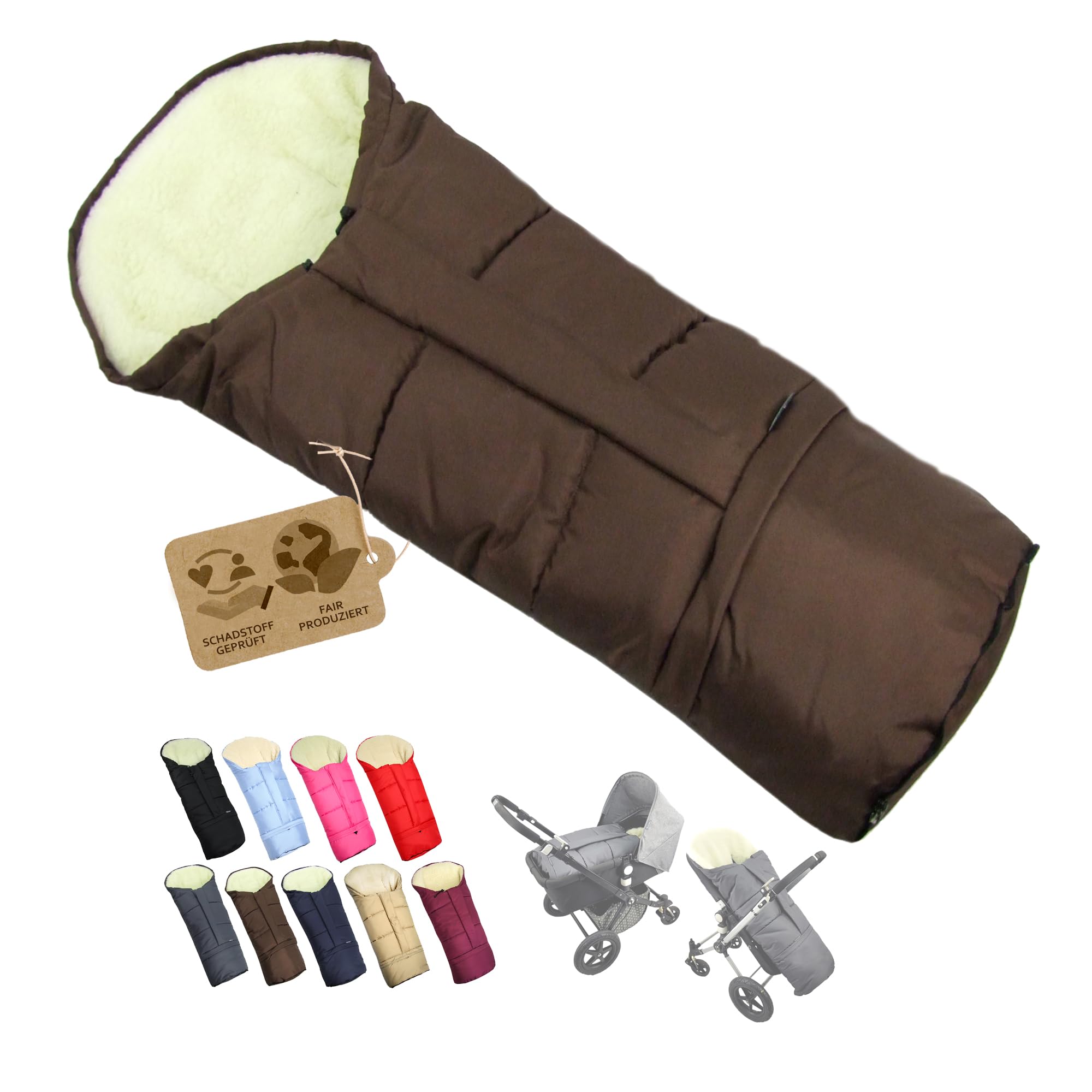 CE-Holzschlitten mit Rückenlehne SCHLITTEN (90cm) WINTERFUßSACK (108cm) Fleece