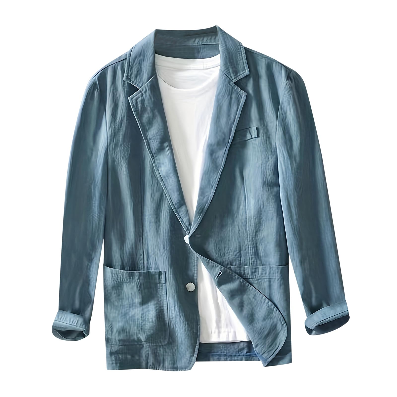 GOSEAGOTOFUN Mens Business Casual Jackets Lightweight Mens Loose Linen Cotton Blazers Lapel Collar Button Down Suit Blazer