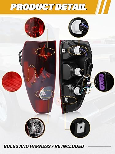 Miniatura 8 de Conjunto de luz trasera en par compatible con Chevrolet Colorado y GMC Canyon 2004-2012, repuesto de lámpara trasera de freno halógeno estilo OEM,