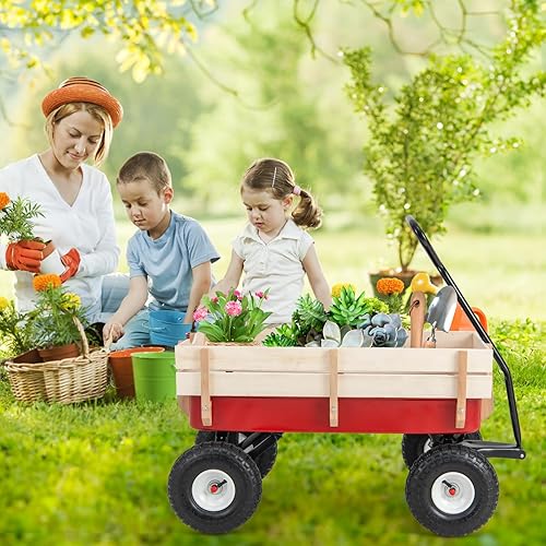 Miniatura 4 de Giantex carro de madera con llantas de hule para niños, color rojo