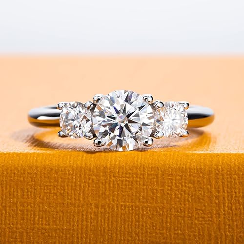 Miniatura 2 de Anillos de compromiso de moissanita de 1.4 a 2.2 quilates, color D, claridad VVS1, redondo, talla brillante, plata de ley 925, 3 piedras,