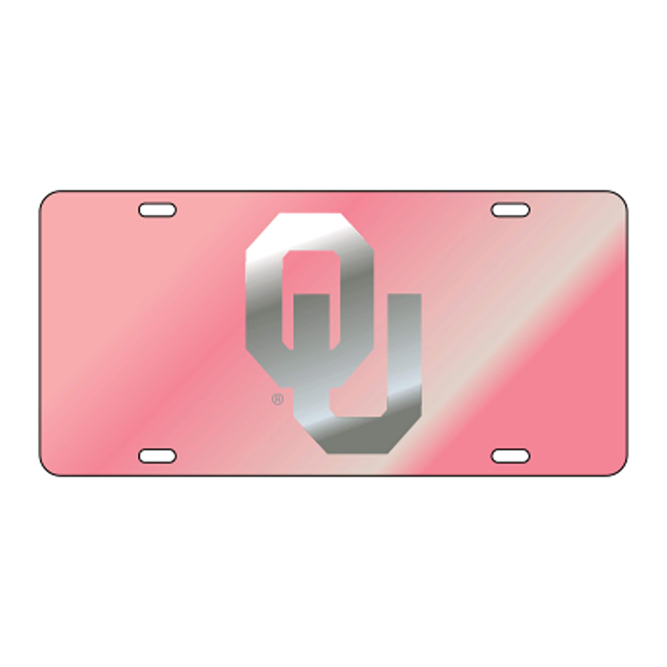 Oklahoma Sooners Laser Cut Inlaid Mirrored Pink OU Plate
