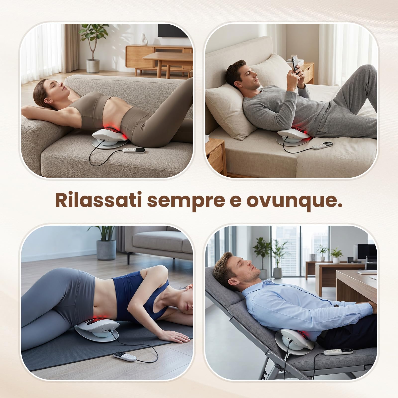 Dispositivo di Trazione Lombare, Massaggiatore Intelligente per Lombare, Sollievo Dolore Schiena & Sciatica, Allungamento Colonna con Oscillazione e Altezza Regolabile, Relax