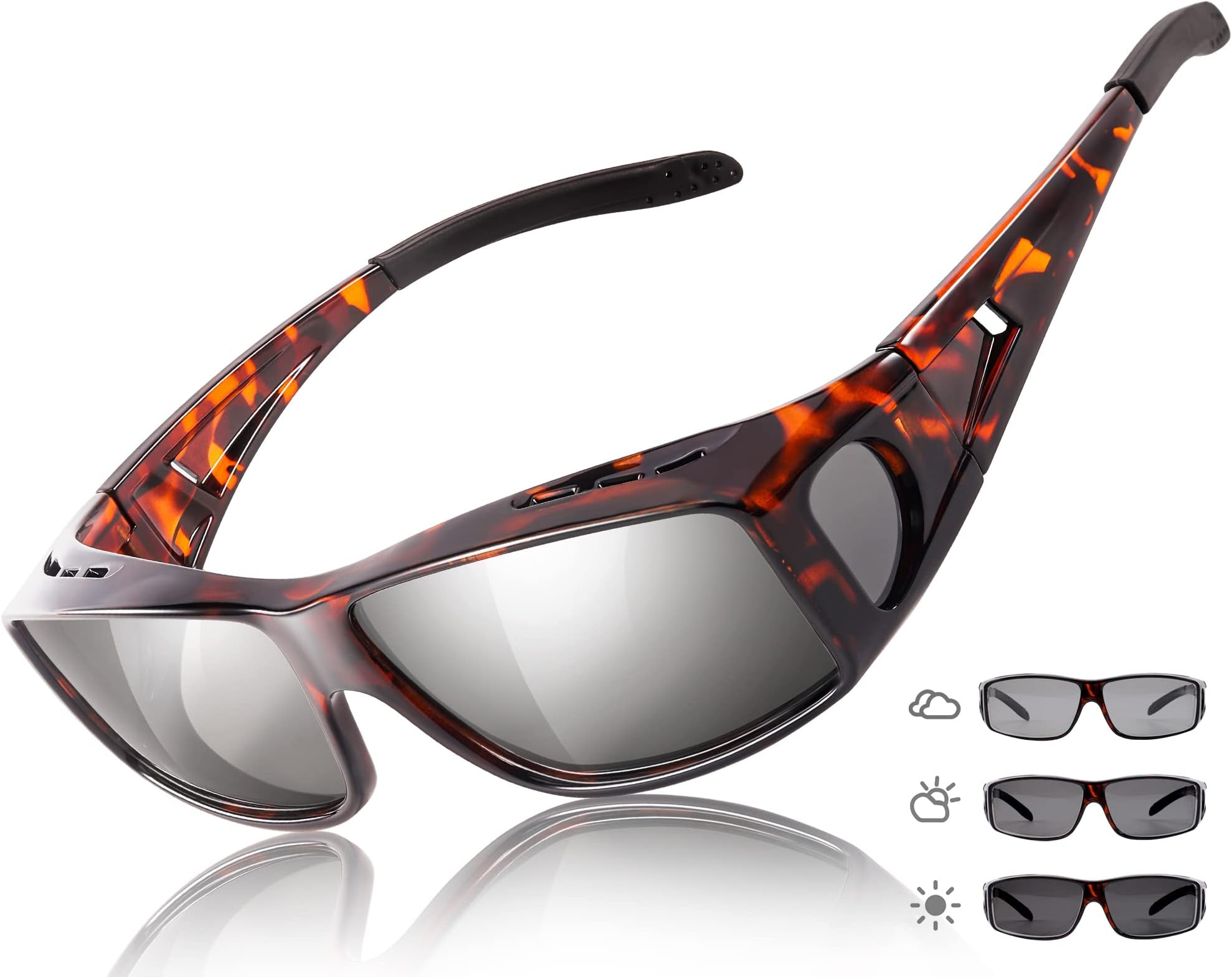 Fit Over Photochromic Polarized Sunglasses for Outdoor Activities Wear Over Rx/Prescription Glasses UV400 Protection