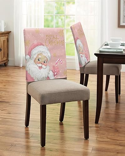 Miniatura 4 de Juego de 4 fundas para sillas de comedor con diseño de Papá Noel, diseño de copos de nieve de invierno, fundas extraíbles para sillas de cocina,