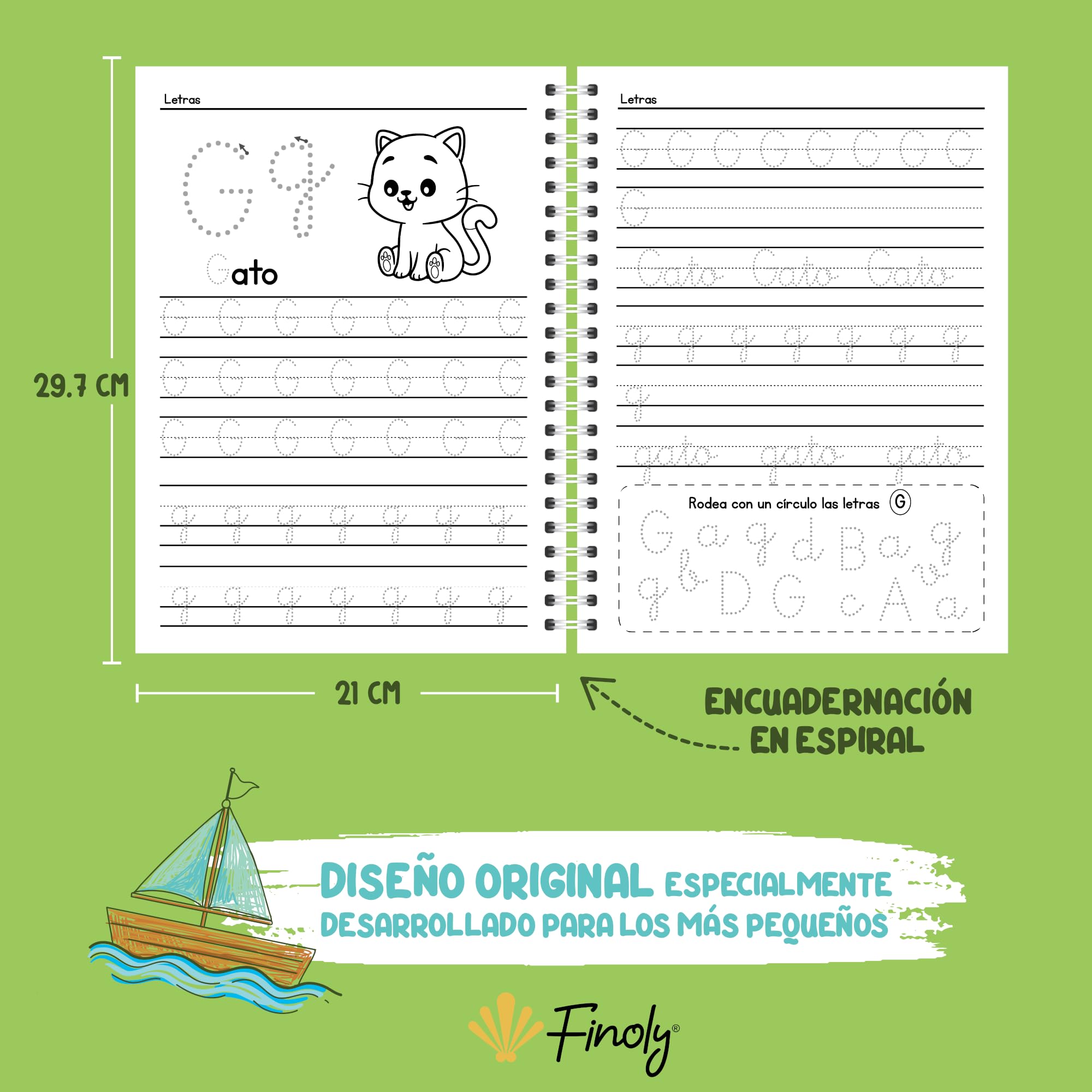 Finoly Cuaderno Aprender a Escribir Letras y Números Pauta Montessori | Niños 3 a 6 años Libro Caligrafía Preescritura Lectoescritura Actividades y Ejercicios: Letras Números Palabras Grafomotricidad