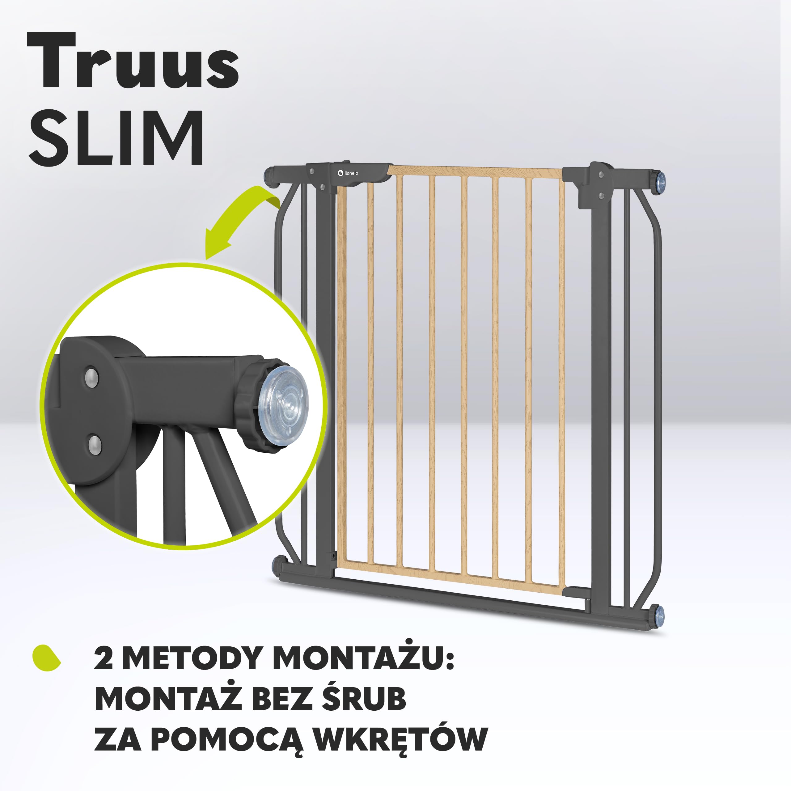 LIONELO Truus Slim Barierka Ochronna do Drzwi dla Niemowląt, Regulacja Szerokości 75-105 cm Silikonowe Osłonki, Automatyczne Zamknięcie, Dwustronne Otwieranie Blokada Zamknięcia