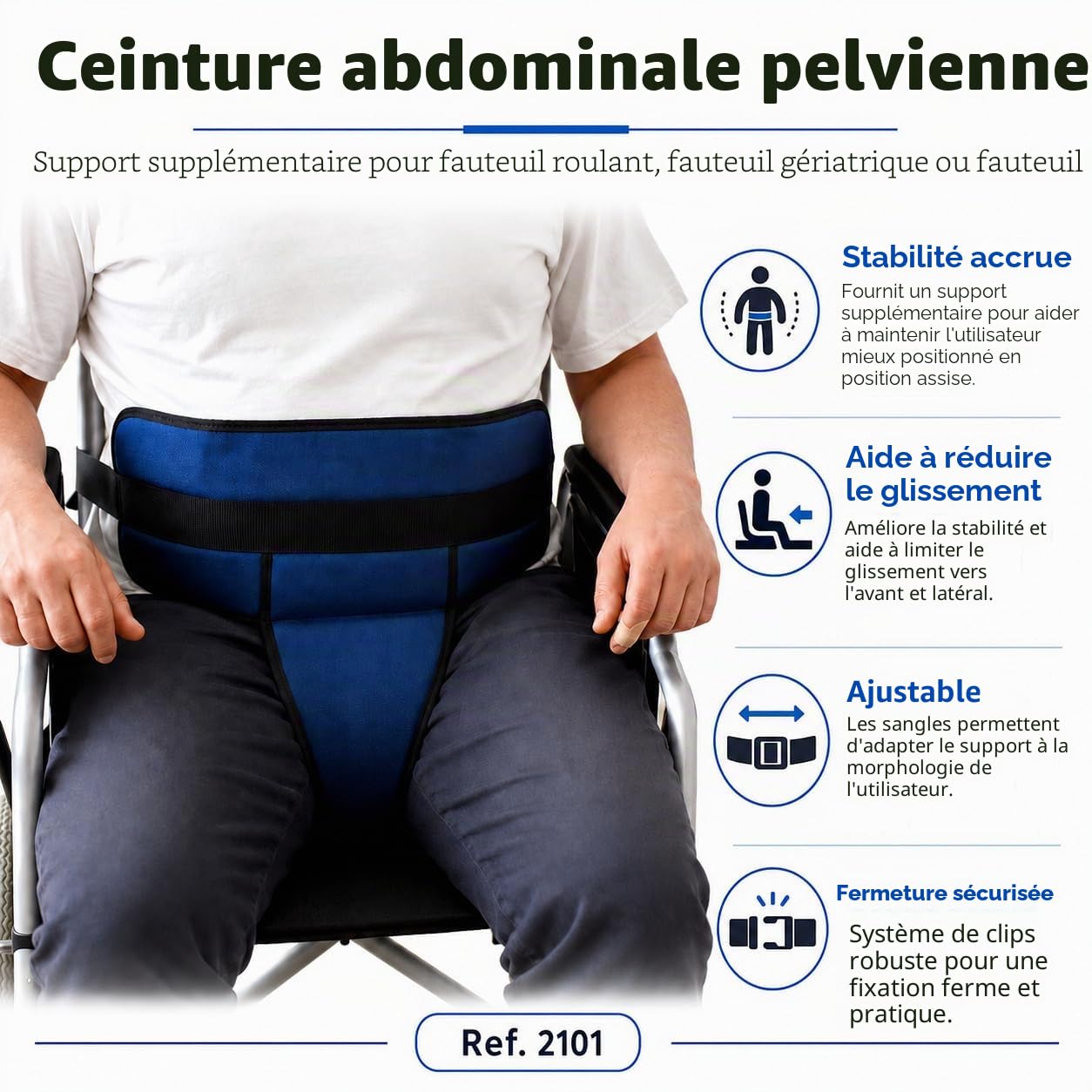 Ceinture Pelvienne Réglable et Rembourrée pour Fauteuil Roulant | Harnais périnéal, taille unique, aide à améliorer le maintien et la stabilité de l’utilisateur