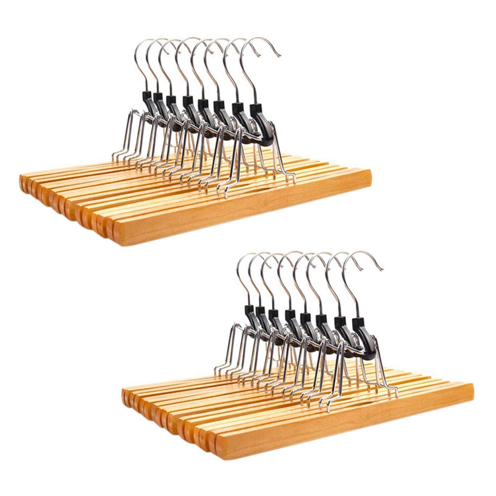 Hndhbfgrt 16 Piece Wooden Series Slack Hangers Non-Slip Wood Pants Hangers with 360 Degree Rotation Anti-Rust Hook Clip Hangers