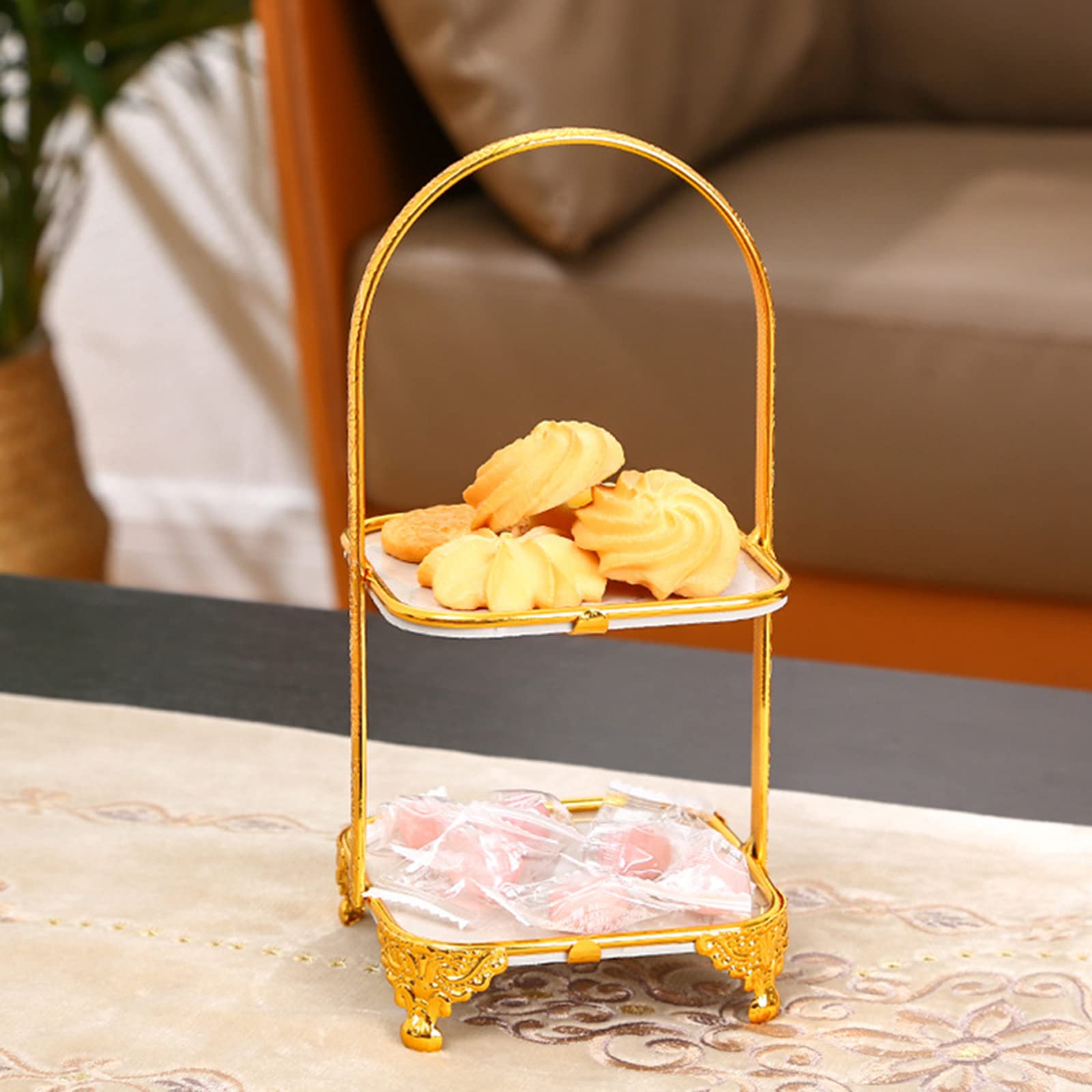 SePKUs Soporte para Tartas de Hierro Decorativo para Tartas, Bandeja Moderna para Tartas, vajilla para Eventos, Fiestas, Bodas, postres, Magdalenas, Plato para Tartas (Cuadrado de Dos Niveles)