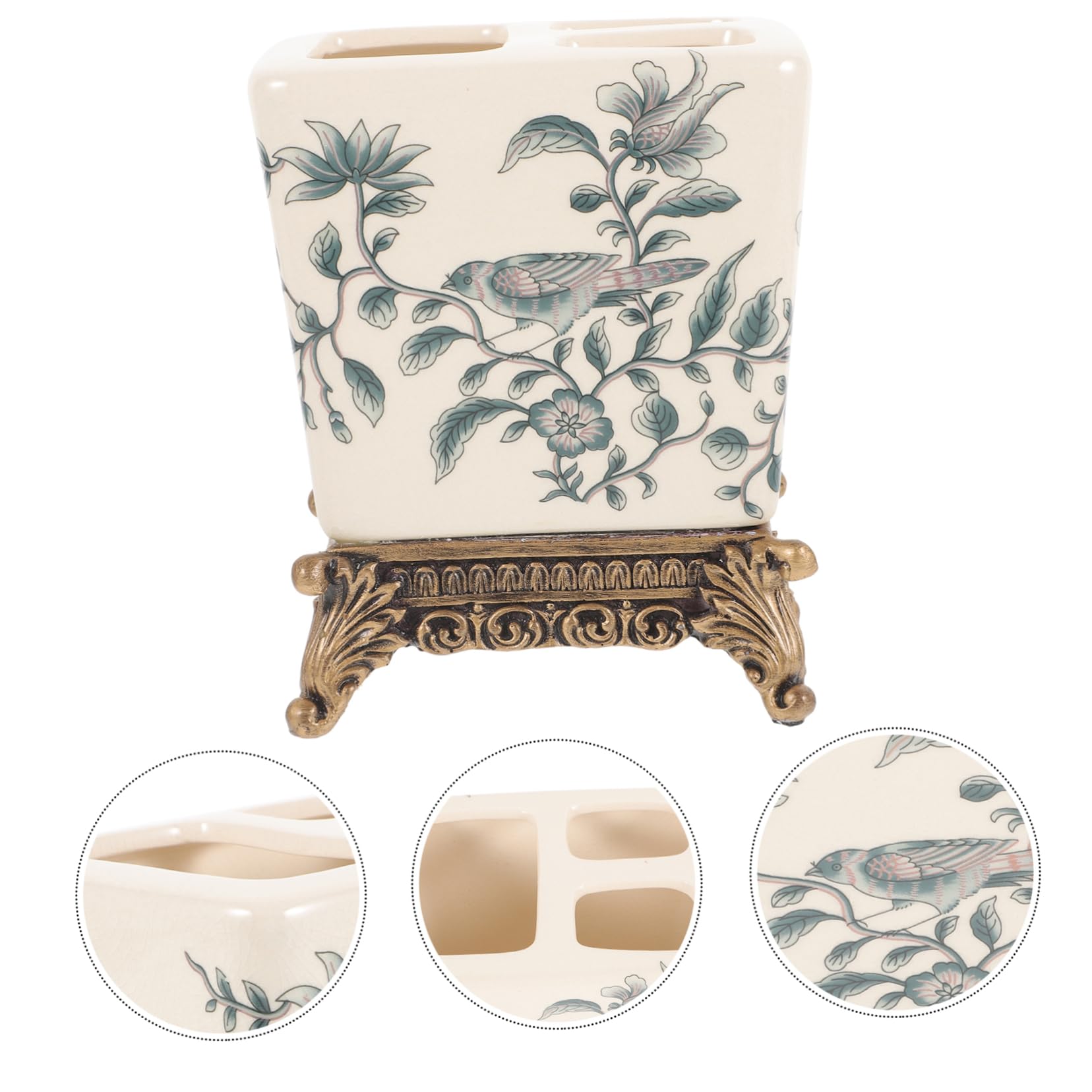 Porta Spazzolini da Bagno in Ceramica Stile Vintage Europeo da Tavolo | Compatto, Semplice Nel Trasporto, Design Multifunzione, per Famiglie e Coppie, Uso Domestico Quotidiano