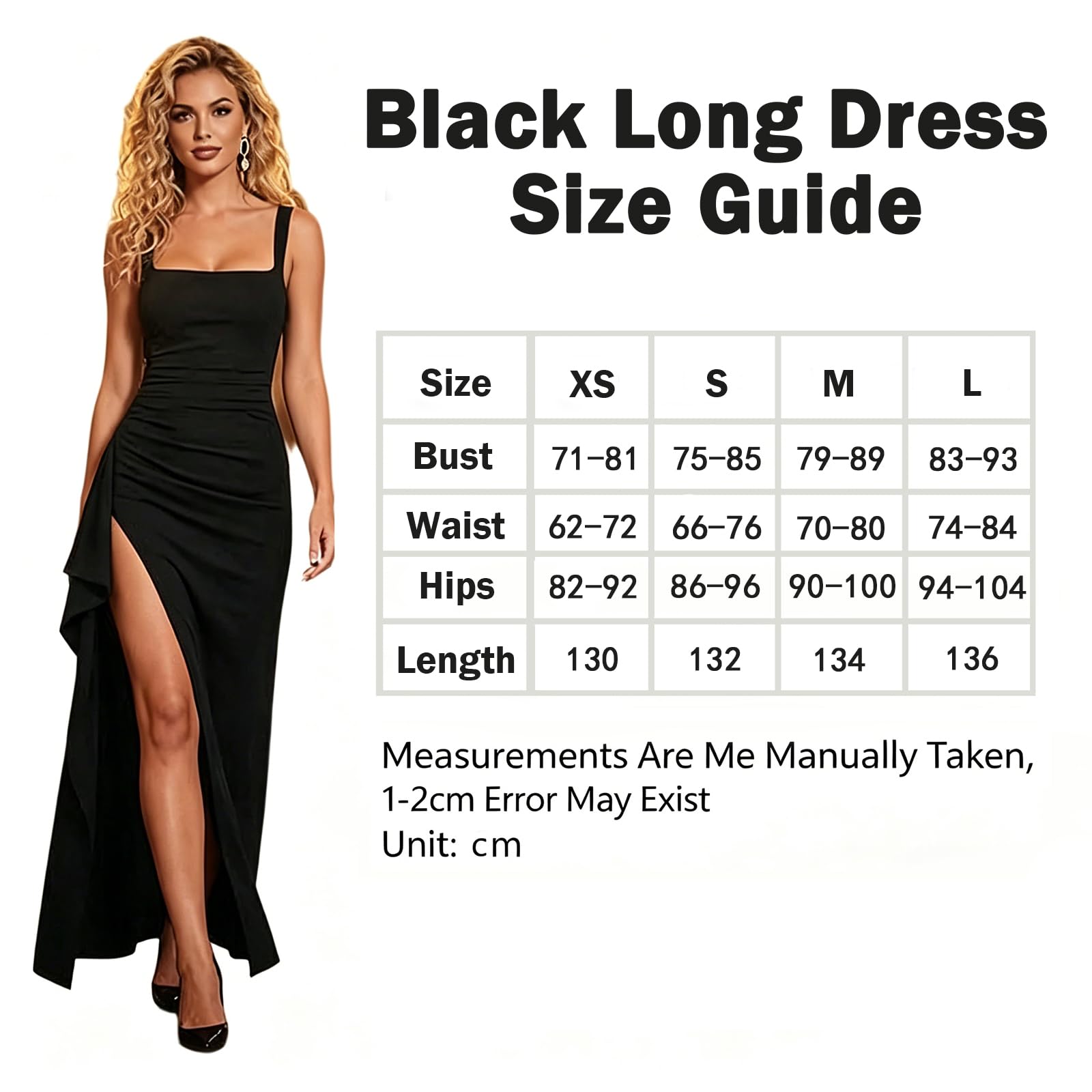 Abito da sera da donna, sexy, lungo, elegante, senza maniche, spaccato, scollo quadrato, estivo, per feste, cocktail party