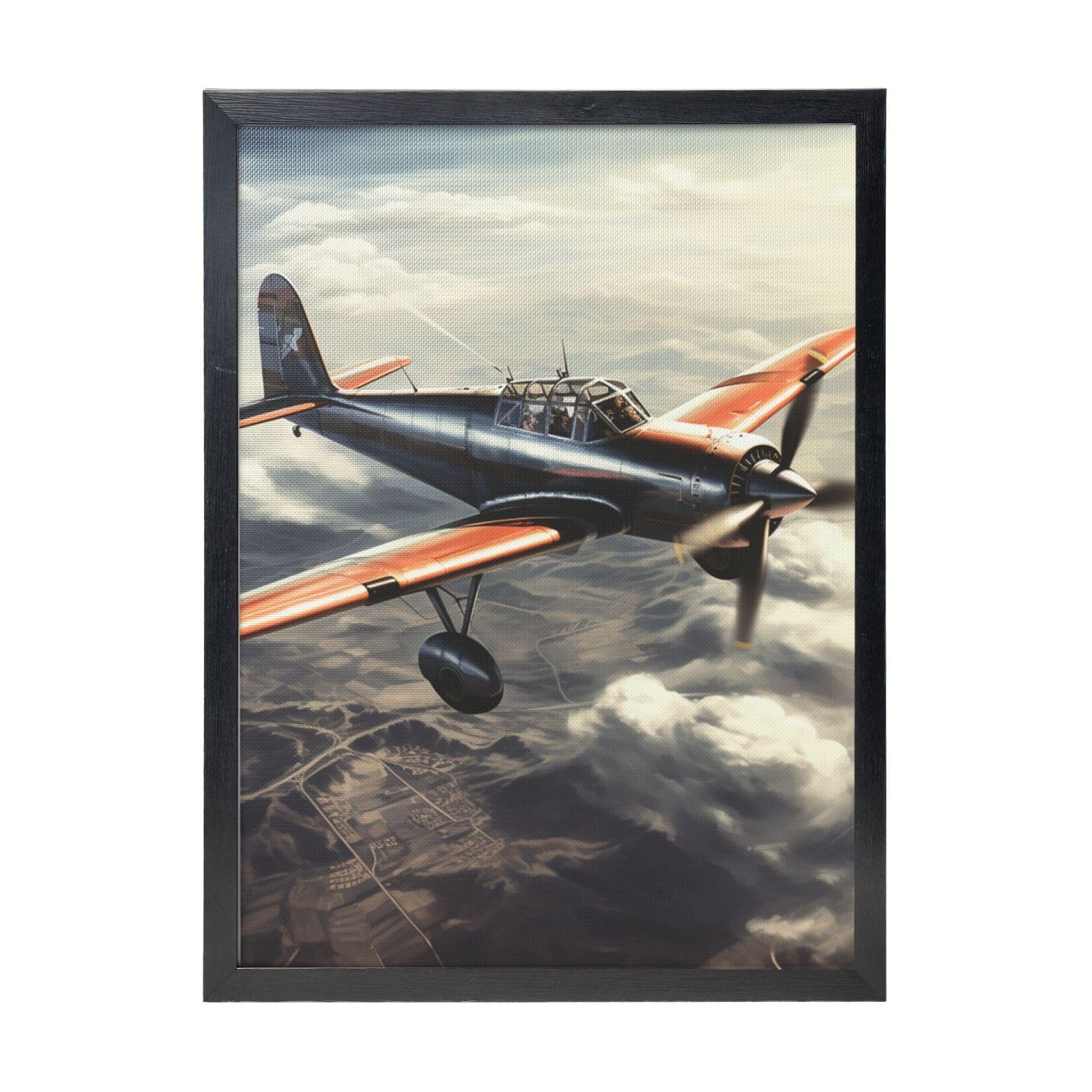 Framed Wall Art - Decorative Canvas Painting Retro Airplane Pictures Poster Aesthetic Modern Prints Artwork for Bedroom Office Wall Decor Ready To Hang 12x16 in