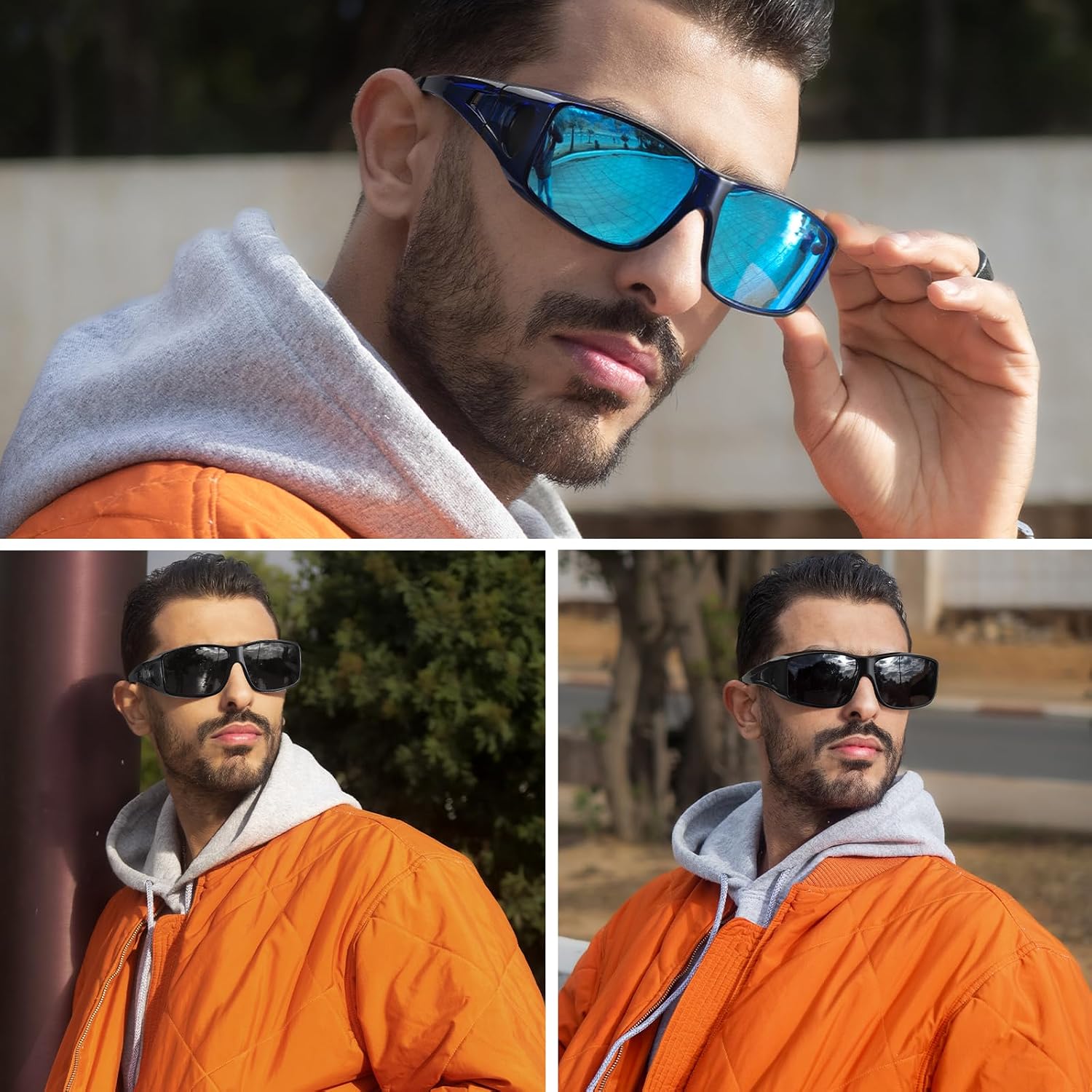 Myiaur Polarized Fit Over Glasses Sunglasses for Men Women, Trendy Wrap Around Sunglasses UV Protection for Driving (2 Pack)