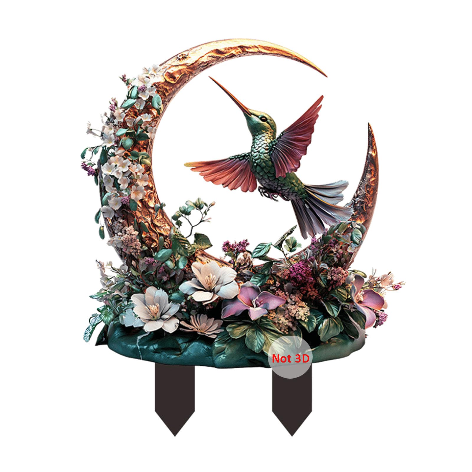 ANNUOZE Hummingbird Garden Stake Decor, 2D Flat Acrylic Birds Sign, Small Animal Ornament Indoor Outdoor Yard Lawn Pot Plant Decorative Accessories (Hummingbird & Moonlit)