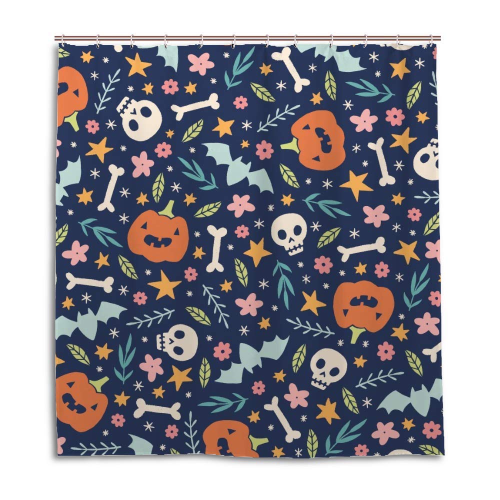 Rideau de douche avec 12 crochets inclus CHEHONG en polyester à motif crâne mignon