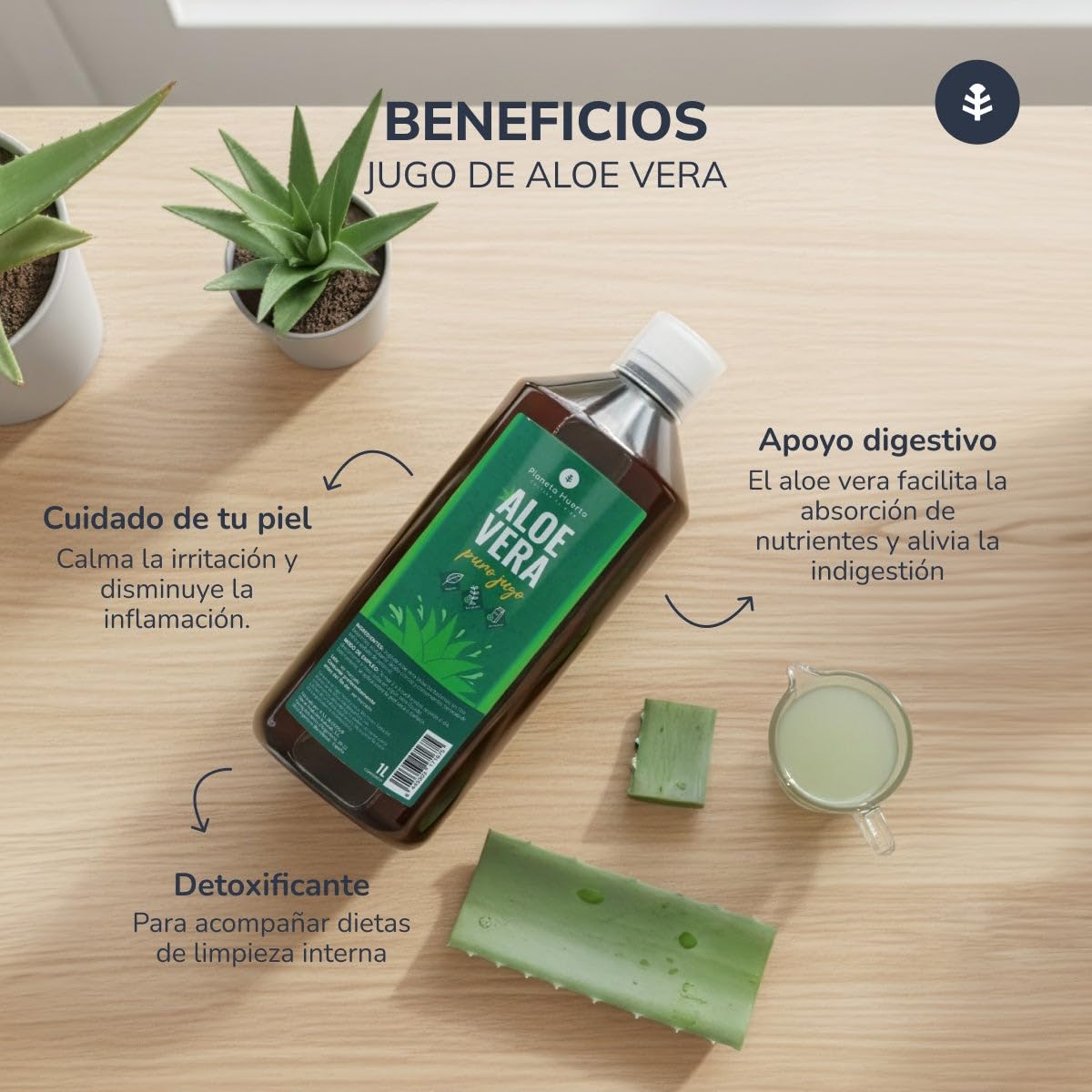 PLANETA HUERTO | Aloe Vera Jugo 1 L - Jugo Puro y Natural de Aloe Vera para el Bienestar Digestivo e Inmunológico