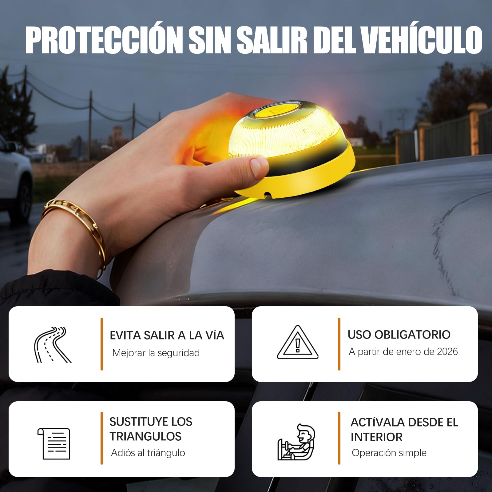 Baliza V16 Homologada DGT con Geolocalización Luz de Emergencia V-16, Doble Fijación (Imán + Ventosa), Obligatoria 2026, Geolocalización 3.0 con SIM y Datos Gratis hasta 2038 ﻿ — view 7