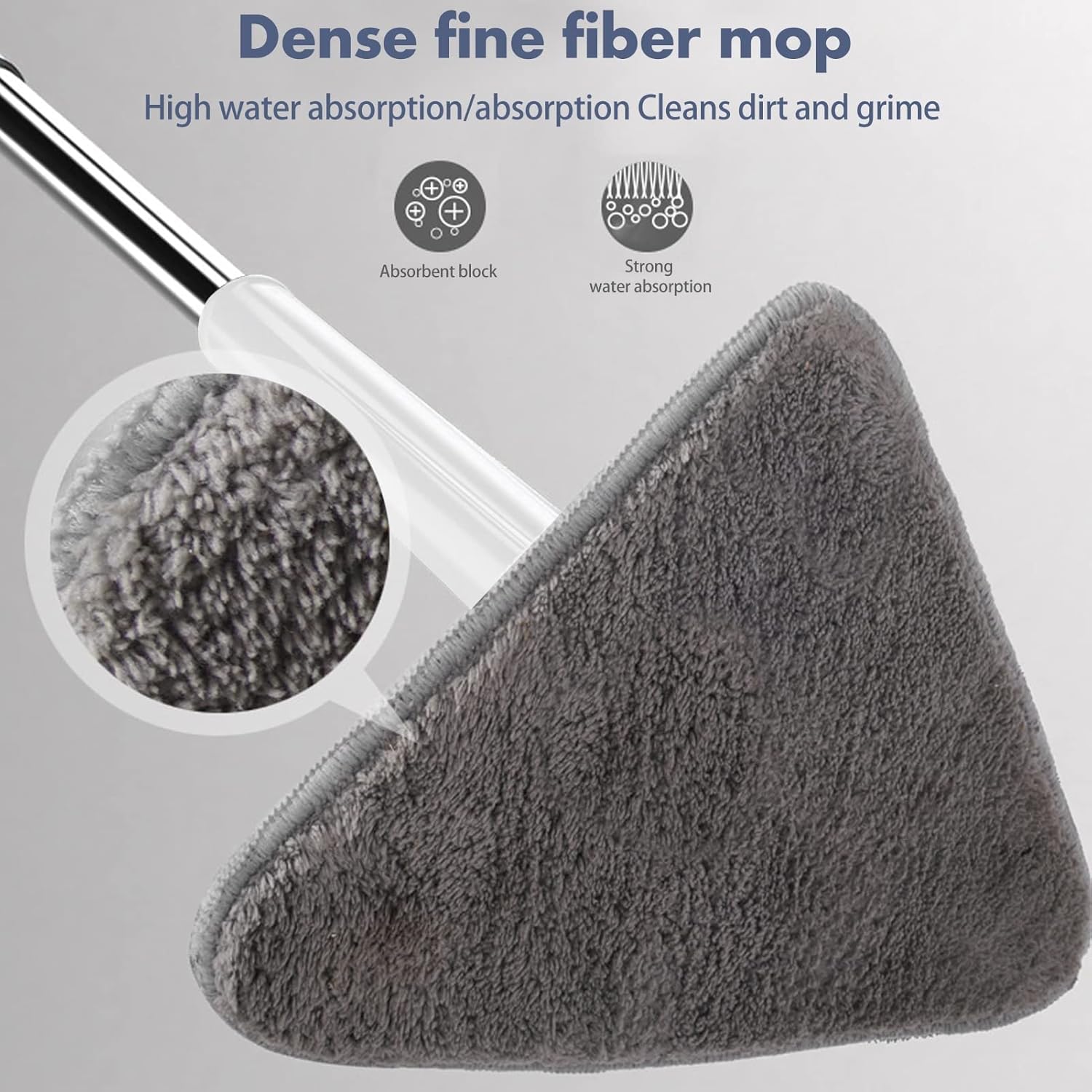 Mop bianco triangolare girevole 360 per pulire piastrelle e pareti, mocio autogocciolante in microfibra, appendiabiti, 3 panni, spazzola per guarnizioni, manuale e trucchi. Mop per soffitti e