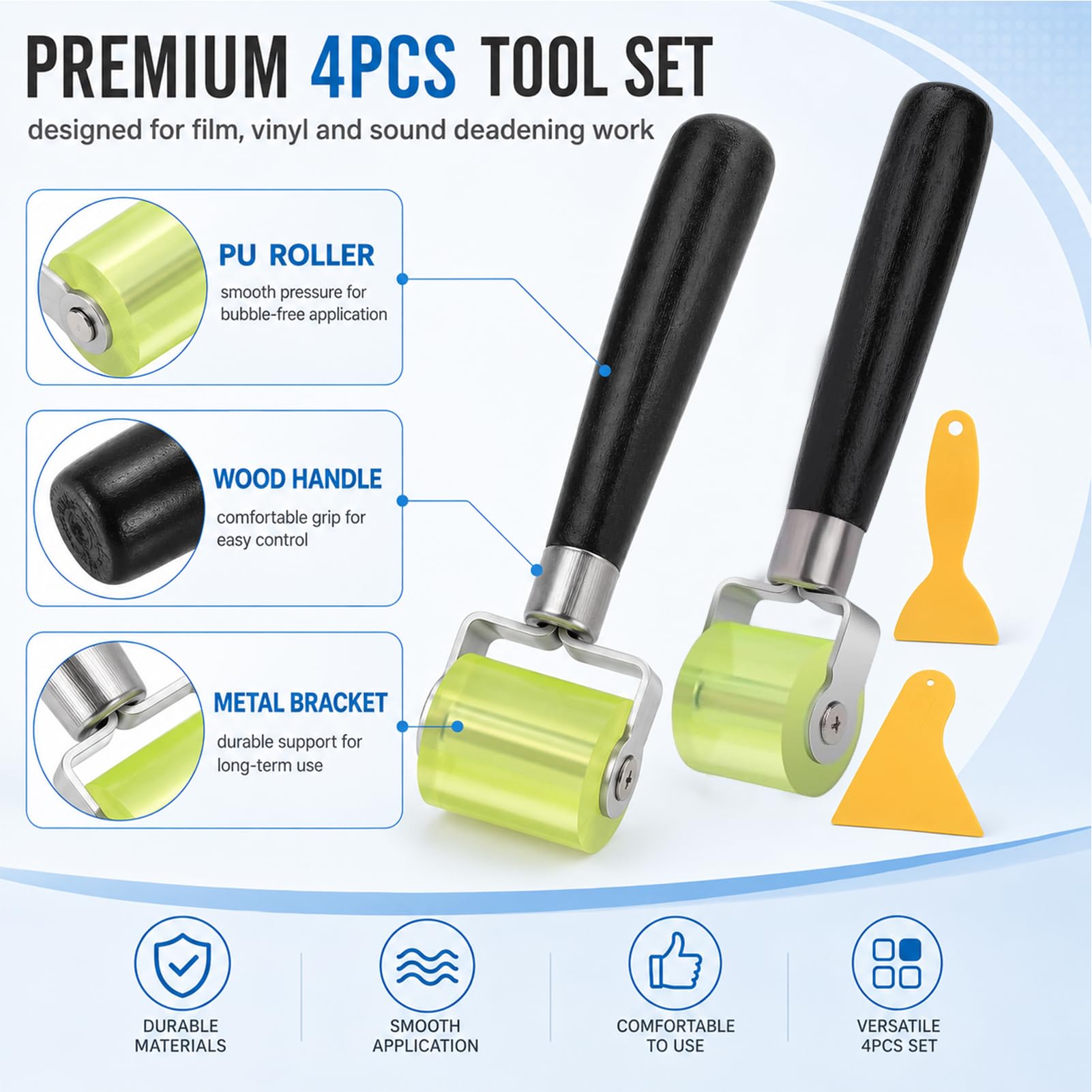 Set di 2 rulli di pressione con 2 raschietti, rullo di pressione manuale, rullo di pressione per guarnizioni dei bordi, rullo di pressione manuale in silicone, set di rulli a pressione parziale per