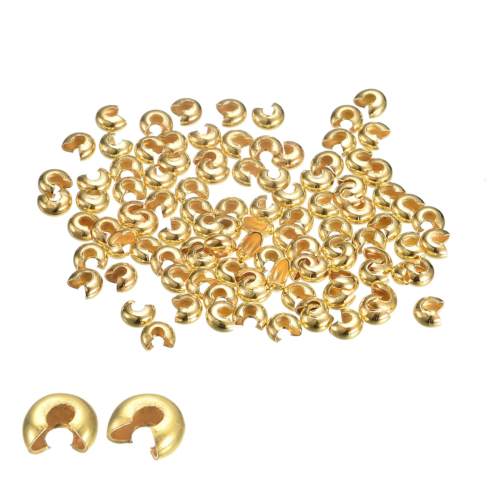sourcing map 600Pcs Crimp Beads Covers, 4mm Crimp Bead Knot Covers Round Open Beads End Tips for Jewelry Making DIY, Gold