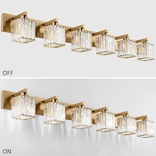 Miniatura 2 de Aipsun Lámpara de tocador de baño, accesorios de iluminación de cristal de latón, 6 luces, accesorios de iluminación modernos para baño (excluir