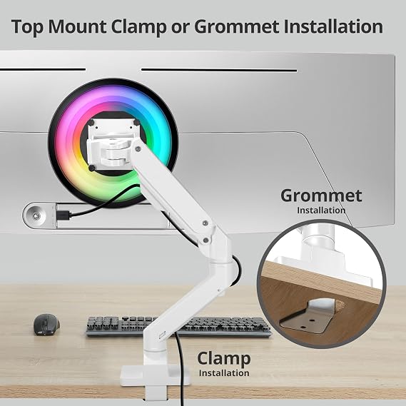 AVLT Single Monitor Arm Desk Mount fits One 44 lbs Heavy Duty - White