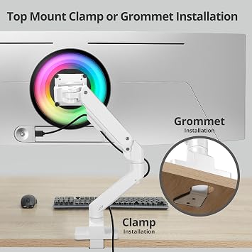 AVLT Single Monitor Arm Desk Mount fits One 44 lbs Heavy Duty - White