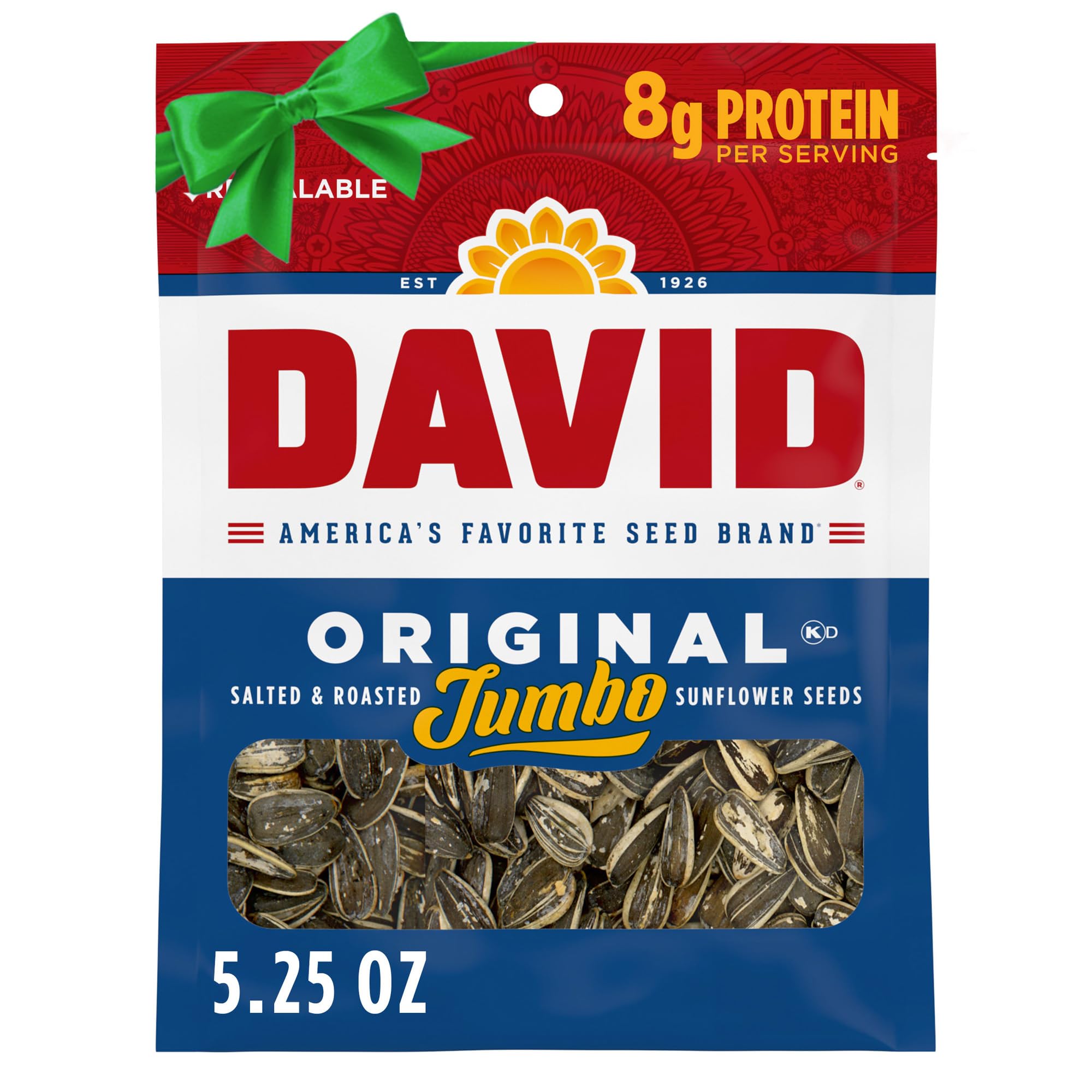 DAVID Seeds Roasted and Salted Original Jumbo Sunflower Keto Friendly, 5.25 oz, 12 Pack