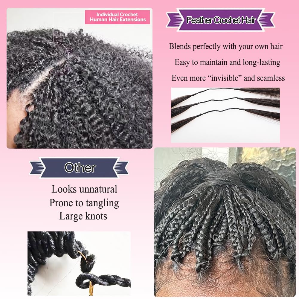 Micro Pre Looped Crochet Human Hair Extensions 14 Inch 120g Burmesisch Curly Human Feather-Line Invisible Crochet Hair Pre Separated Knotless Crochet Human Hair For Braiding Twist