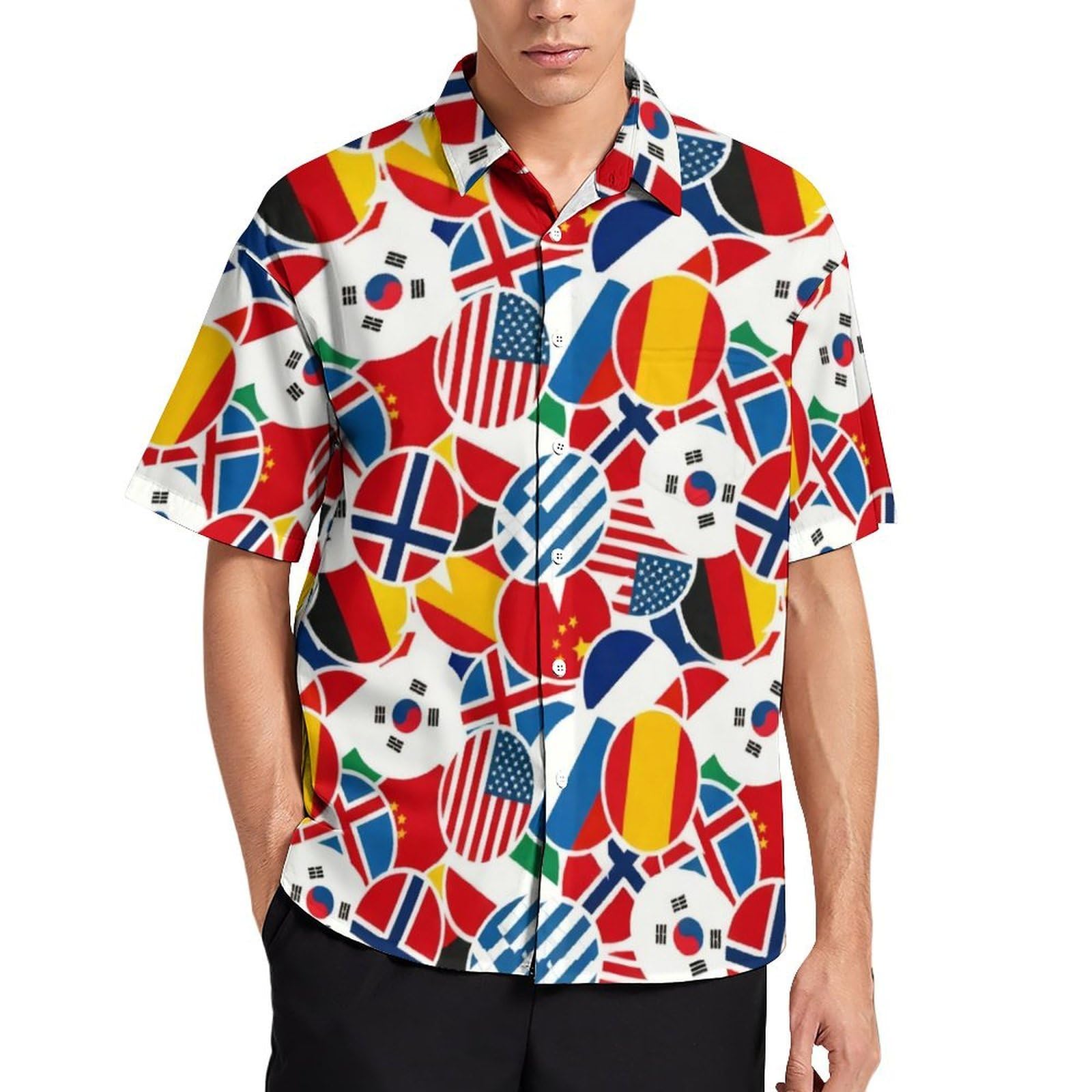 Men's Short Sleeve Button Down Shirts Letter Print Casual Breathable Summer Beach Tops