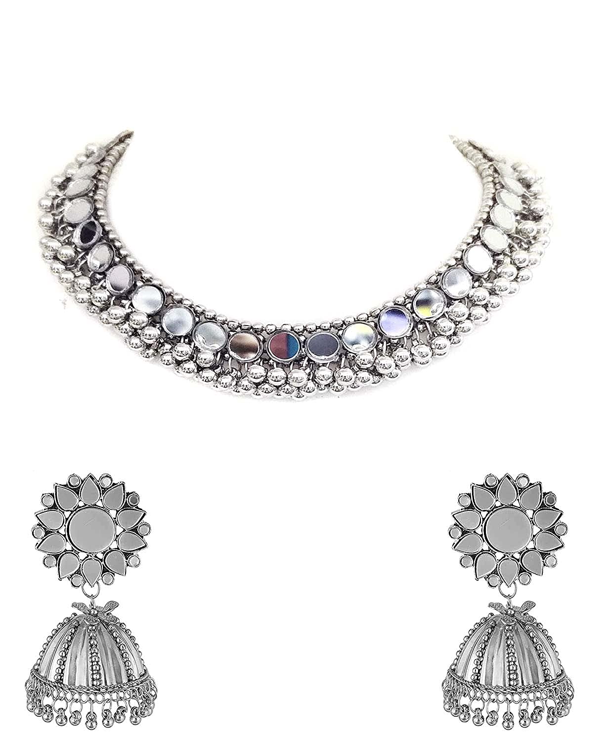 Paninaro Mirror Choker Necklace Set With Jhumka for Women & girls (B0976WF1BP) Amazon Price History, Amazon Price Tracker
