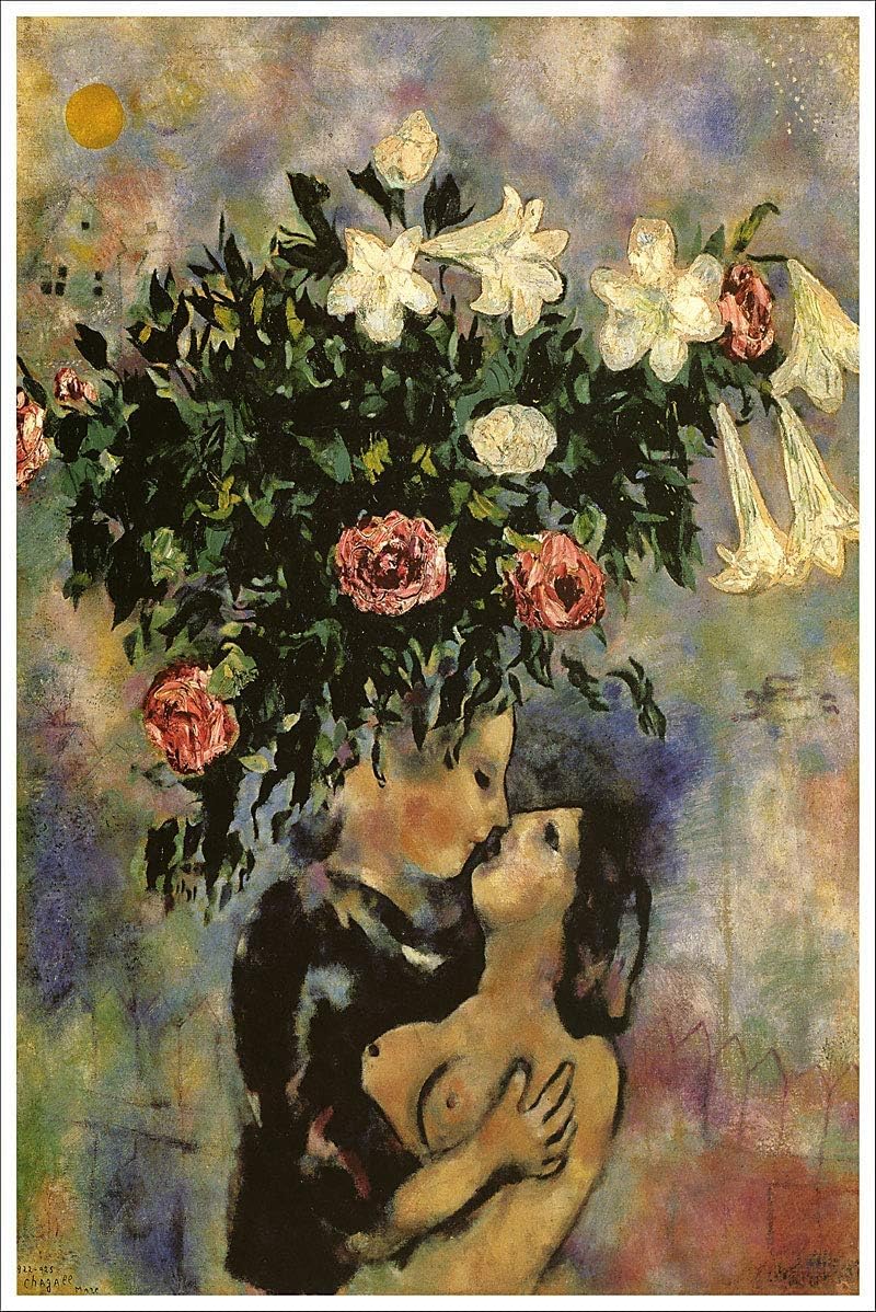 Waeta Rnvzx Marc Chagall Poster Lovers Under Lilies Canvas Painting Abstract Floral Wall Art Marc Chagall Prints For Home Decor Picture 50x70cm No Frame