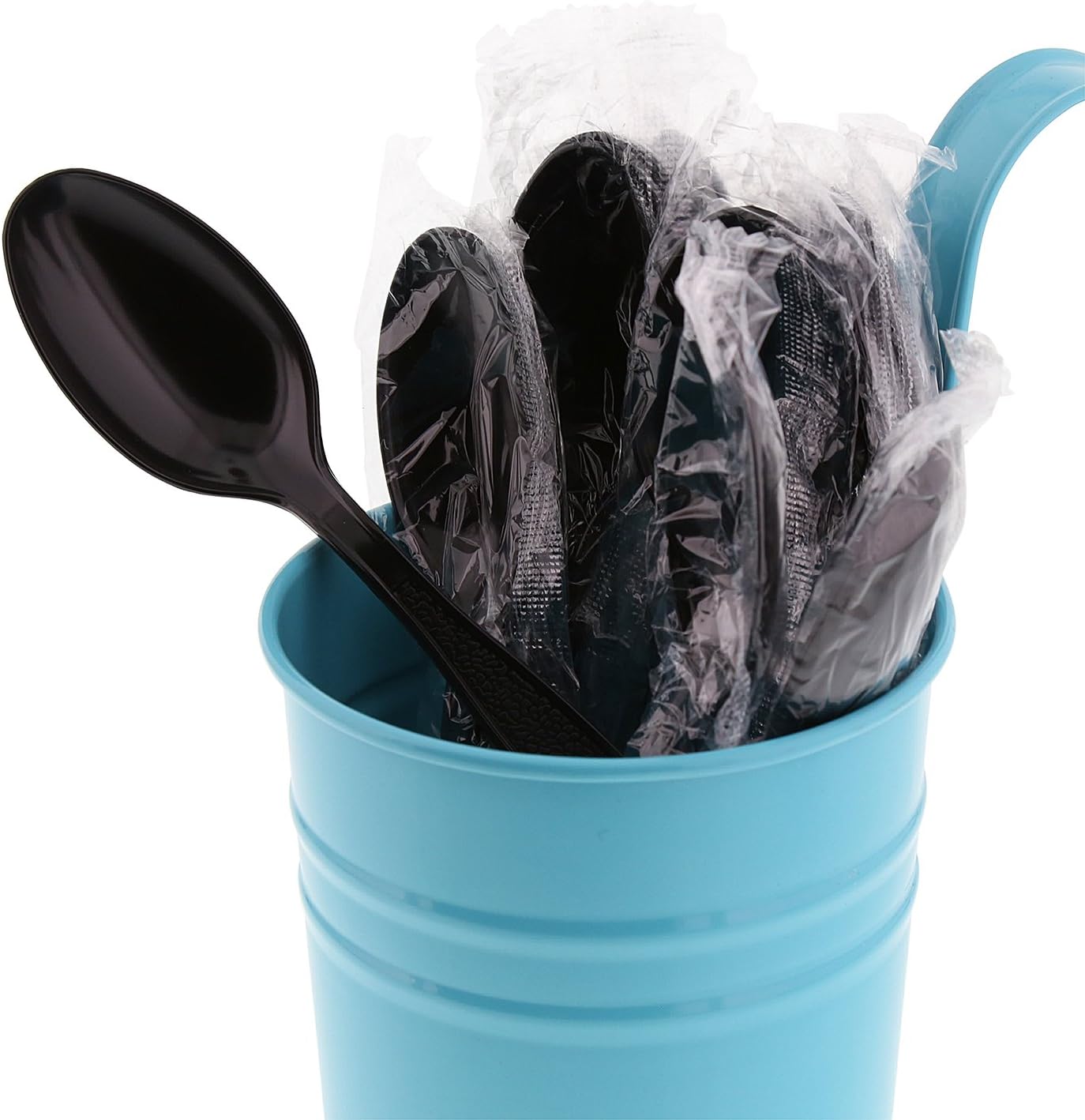 AmerCareRoyal Heavy Weight Individually Wrapped Disposable Polystyrene Plastic Teaspoons for Restaurants and Catering, Black, Pack of 1000