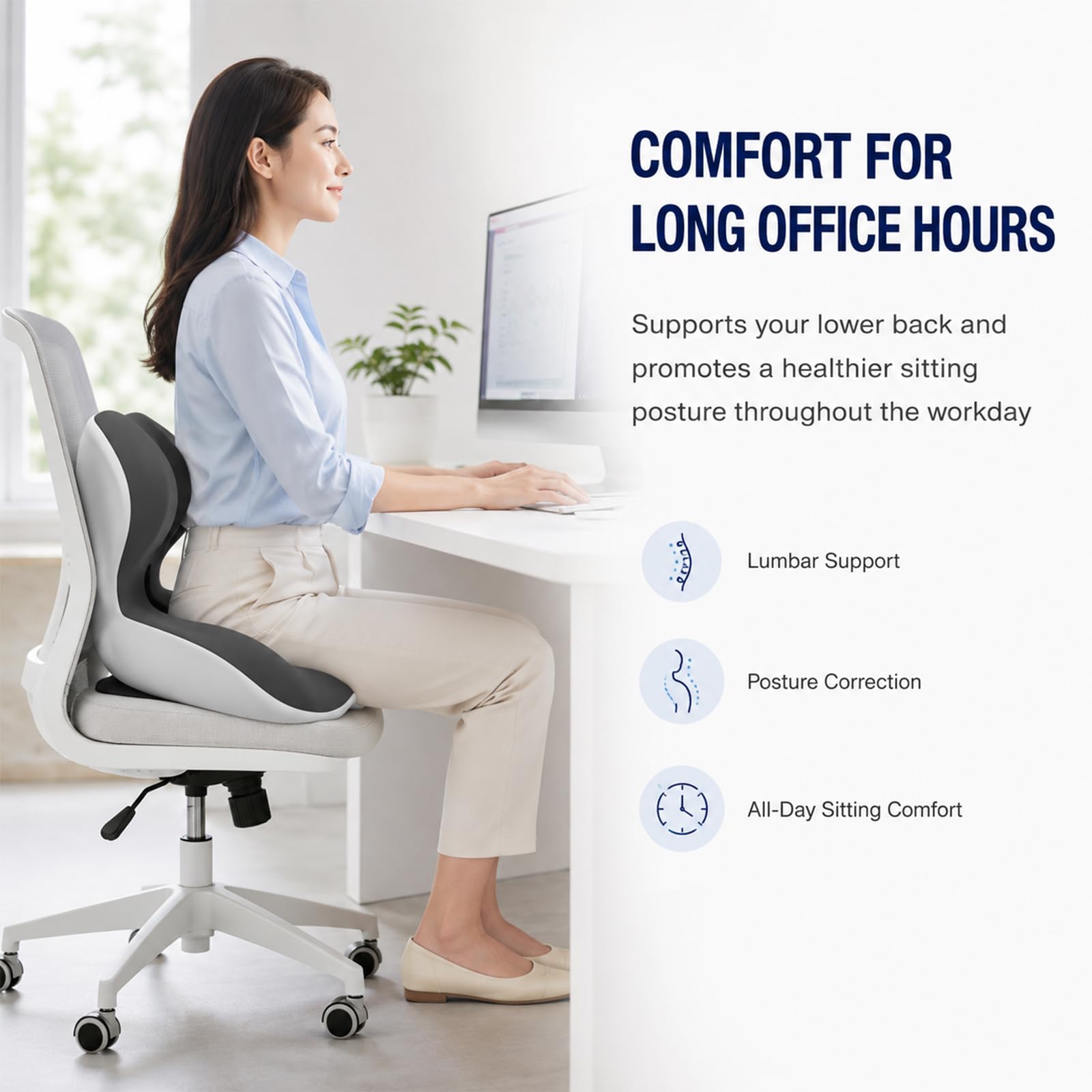 Cuscino Ortopedico con Schienale, ergonomico a Forma di L | con supporto lombare, in memory foam, per sedia da ufficio, per auto, sedia a rotelle, antiscivolo, sollievo dal dolore