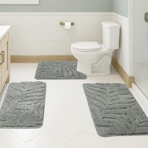 Miniatura 37 de Juego de 3 alfombras de baño suaves y absorbentes, peludas, suaves, antideslizantes, para ducha, bañera, lavable a máquina