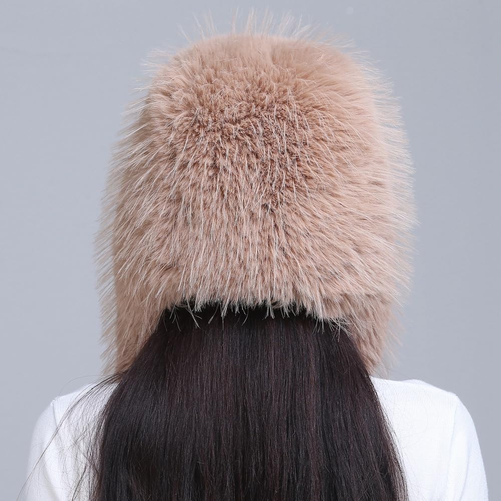 Women Winter Fluffy Trapper Hat, Luxurious Windproof Long Pile Faux Fur Warm Cap with Buckle