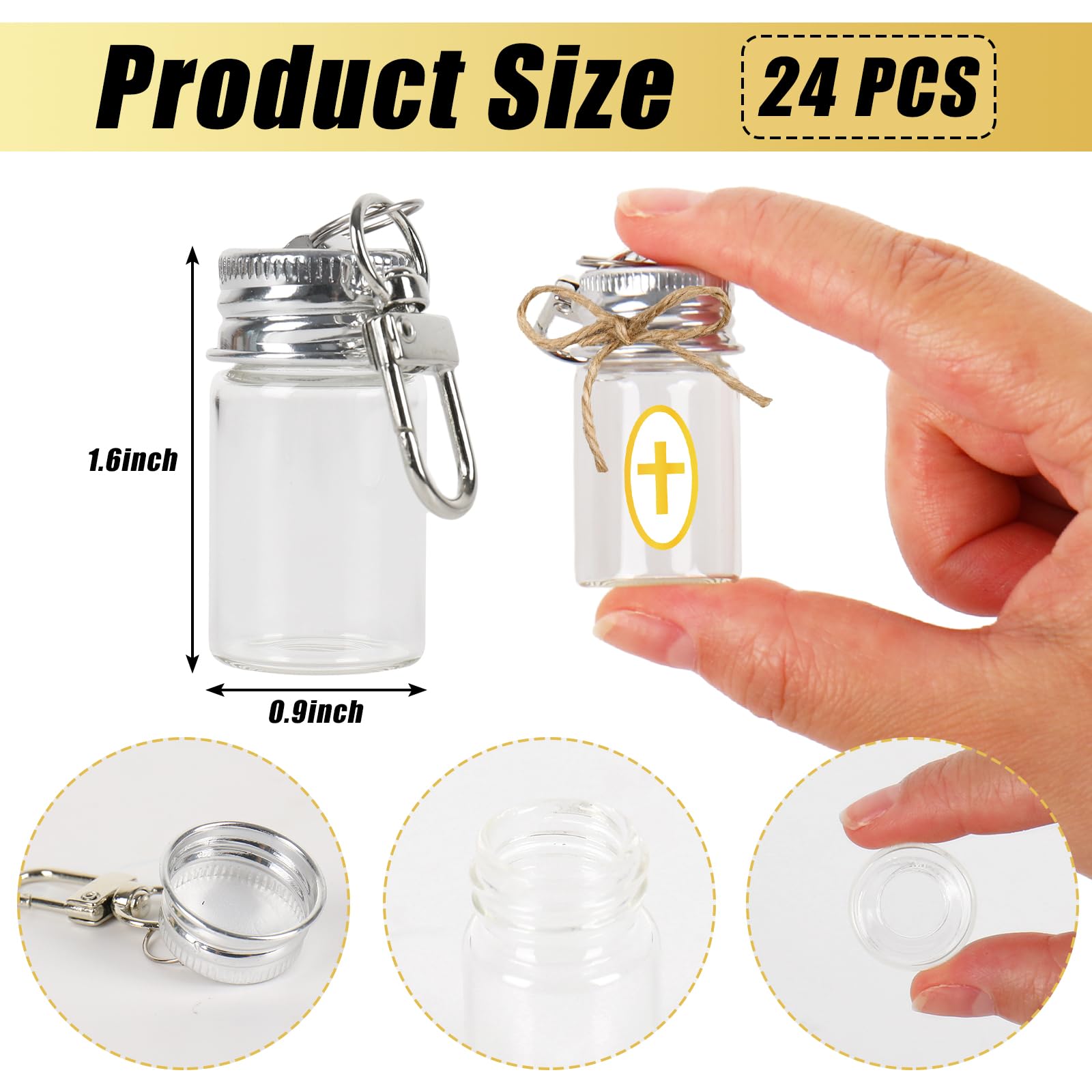 JarThenaAMCS Heilige Flasche, Taufgeschenke mit Organza-Beuteln, Goldkreuz-Aufkleber, 7 ml, leer, Glas, Heiliger Behälter, Wasserflasche für christliche Taufe, Geschenke, Kirche, Hochzeit, Taufe