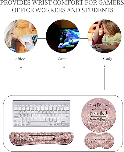 Miniatura 6 de Juego de alfombrilla ergonómica para mouse con soporte para muñeca y reposamuñecas para teclado para laptop, juegos y oficina, cómoda y alivia el