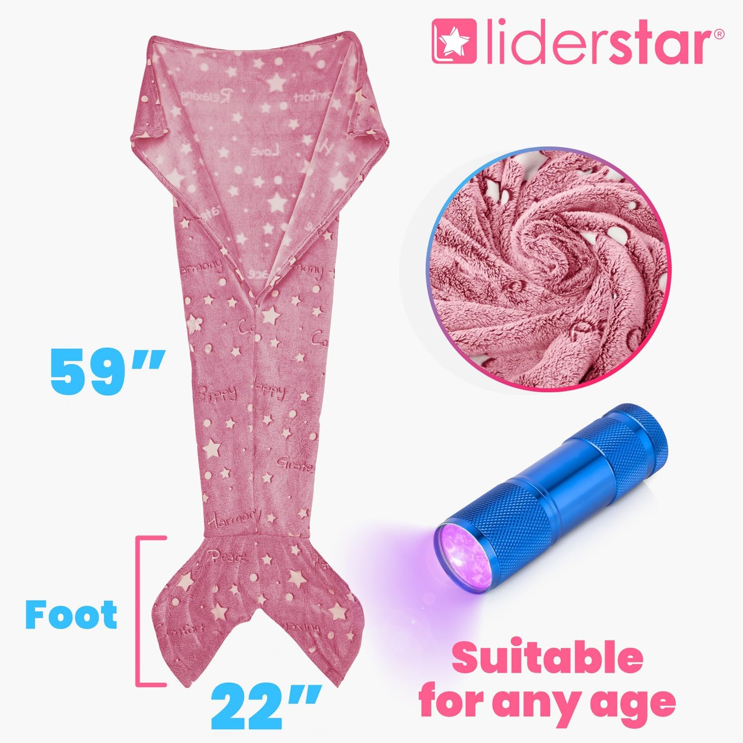 Mermaid Tail Blanket for Girls, Glow in The Dark Mermaid Sleeping Bag, Snuggle Girls Throw, Plush Cozy Soft Fleece Blanket for age 2-12, Valentine's Day Gifts for Kids Birthday Gift for Daughter, Pink - Image 5