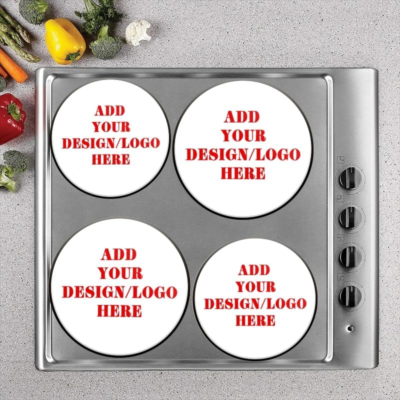 Custom Round Gas Stove Burner Covers Set of 4,Add Your Photo/Design/Logo/Text Electric Stove Burner Covers,8 Inches and 10 Inches,Metal Stove Top Cover Cooktop Decorative