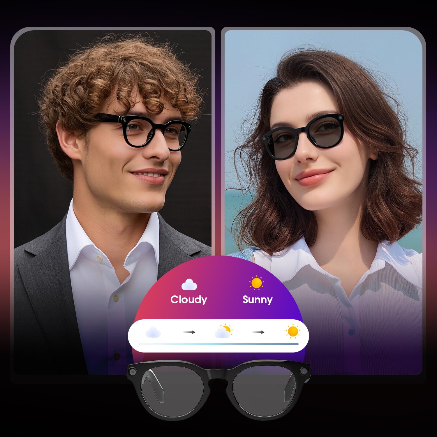GenXenon Lunettes Connectées IA, Lunettes Caméra HD 8 MP – 220 mAh, Vidéo 1200P, Prise Photos et Vidéos, Verres Photochromiques AI Smart Glasses pour Cyclisme, Randonnée et Camping
