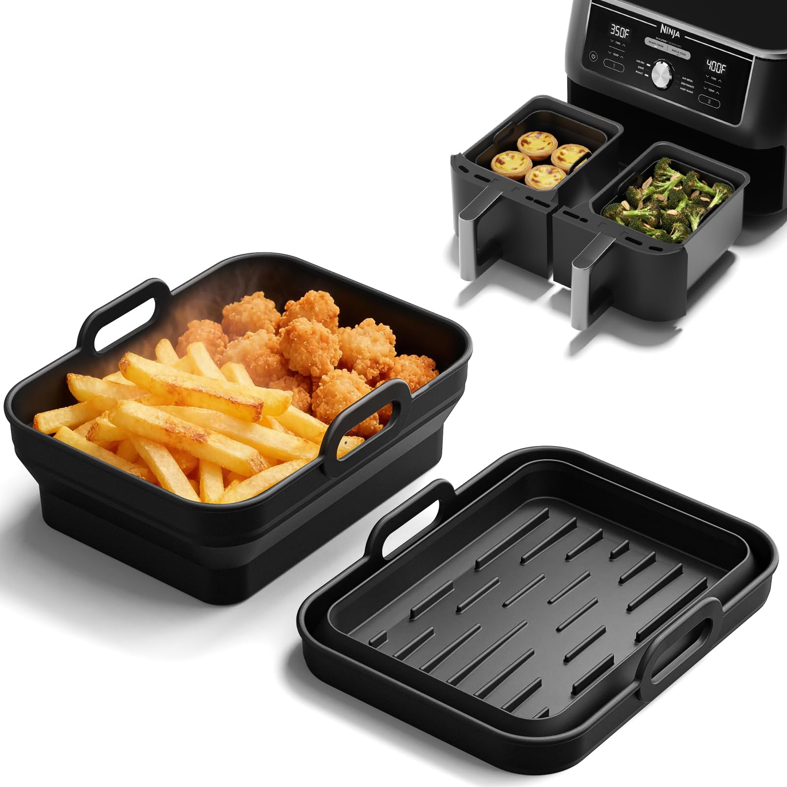 Ninja Airfryer Zubehör - Faltbar Silikonform für Ninja Foodi Max Dual Zone 9,5L AF400EU AF400EUCP, Heißluftfritteuse Zubehör für Ninja Dual Zone Digital Air Fryer DZ400EU Silikon Backform Einsatz
