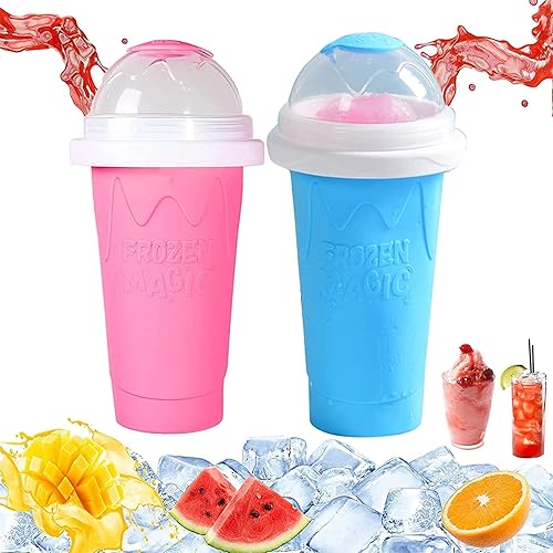 cdbz Slushie Maker Cup Slushy Maker - Taza para exprimir para hacer helados, batidos de congelado rápido, taza de enfriamiento (rosado+azul)