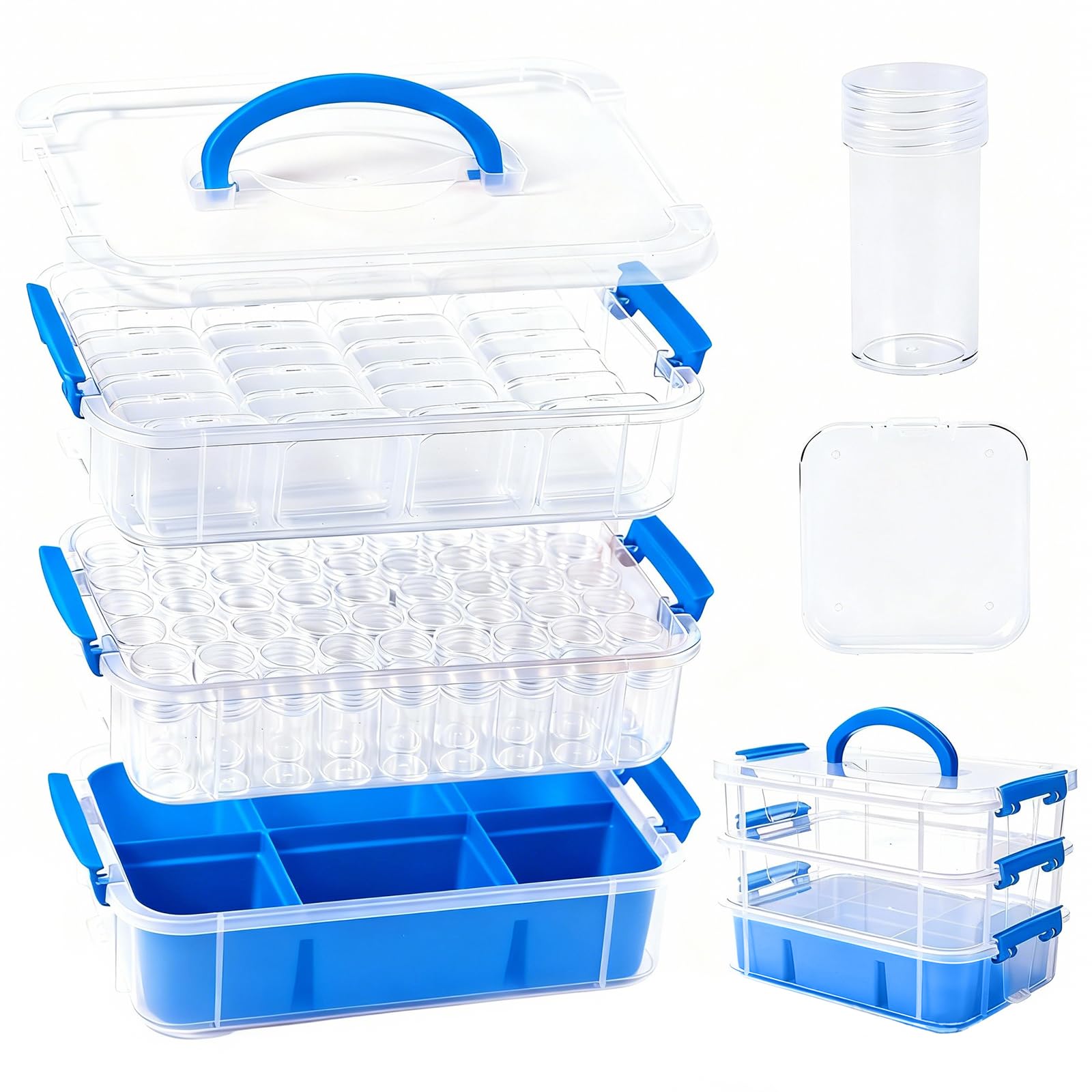 Organisateur de perles bleu à 3 niveaux avec 87 mini boîtes
