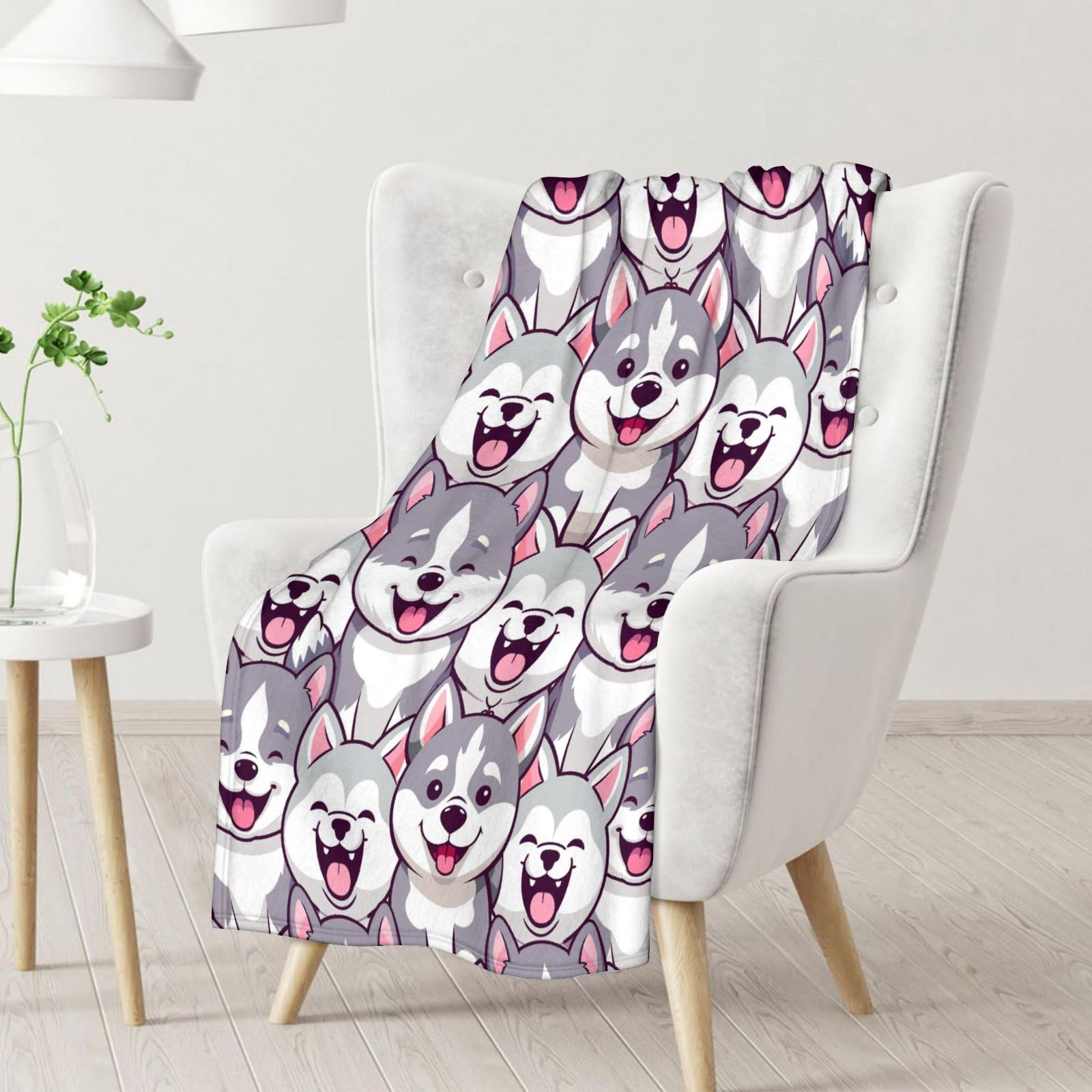 Husky Blanket Gifts - 50x60 Inches Cute Throw Blanket for Girls & Boys - Gray Soft Fuzzy Plush Blankets for Bed, Couch, Sofa