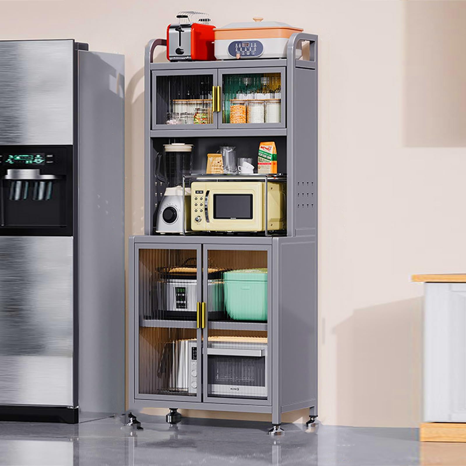 Meuble de rangement de cuisine 80cm anti-désordre avec panneau perforé et 5 niveaux