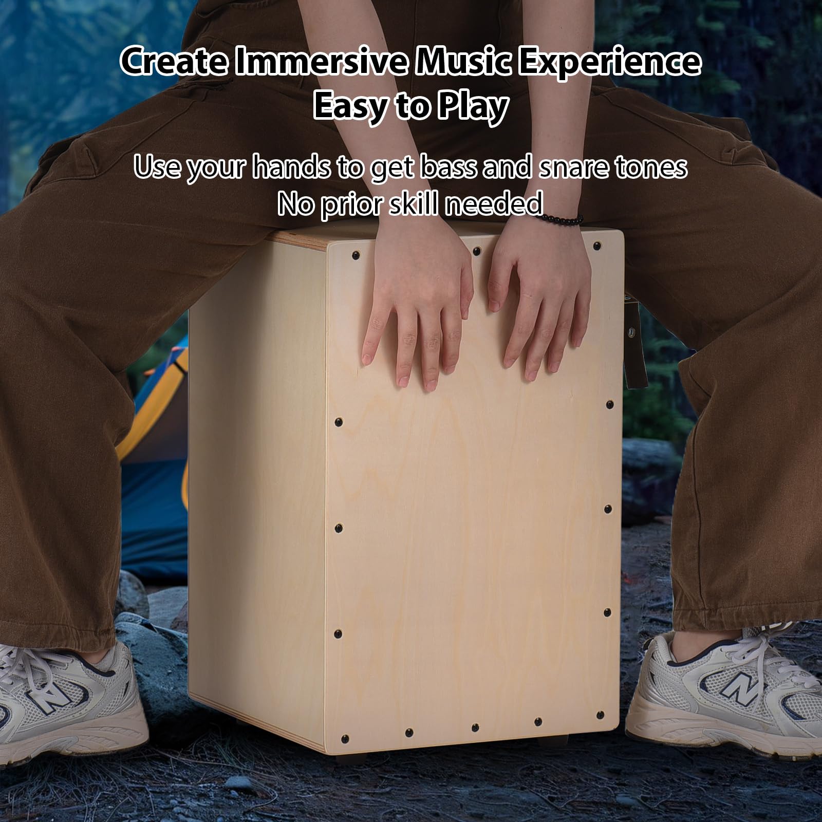 BĘBEN CAJON DREWNIANY INSTRUMENT PERKUSYJNY DREWNO BRZOZOWE GŁADKA BŁYSZCZĄCA POWIERZCHNIA ANTYPOŚLIZGOWA DLA POCZĄTKUJĄCYCH PODRÓŻY (Styl dla dorosłych)