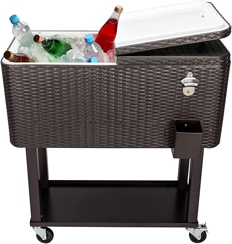 Cimcame Enfriador de pie para exteriores con ruedas para exteriores, carrito enfriador de bebidas de 80 cuartos de galón para patio, bar, fiesta