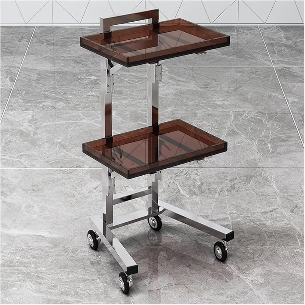 LJYKBFL Stainless Steel Rolling Cart with Wheels, Folding Storage Trolley for Utility Organization in Bedroom Tattoo Shop
